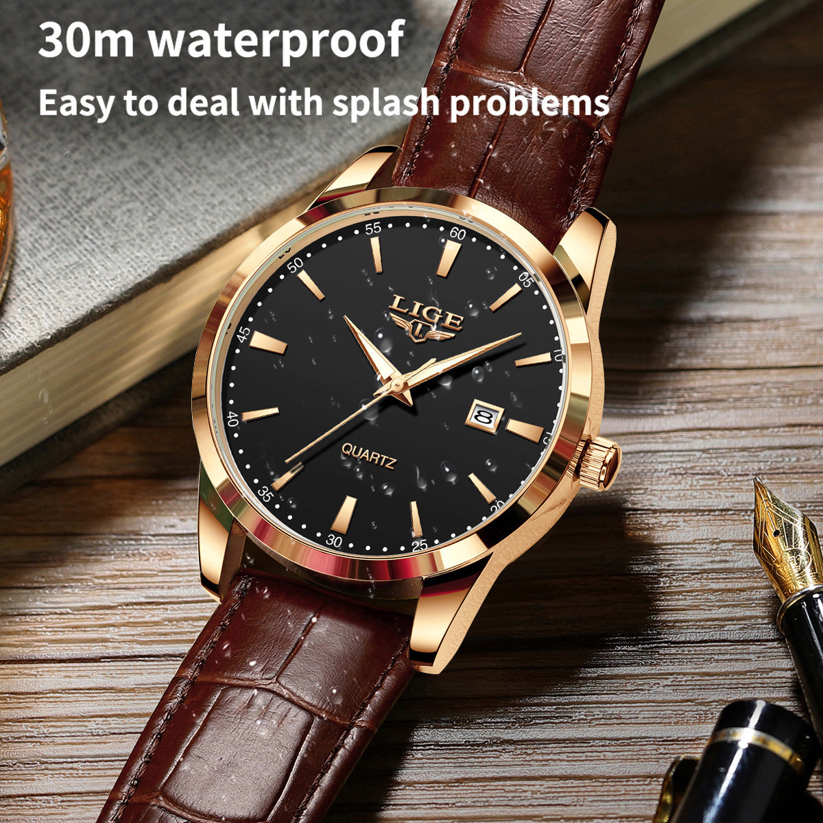 Montres Quartz pour homme Calendrier unique Ceinture en cuir à trois aiguilles imperméable