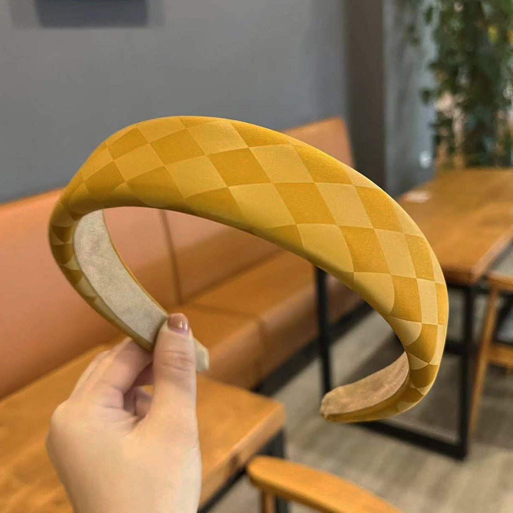 Retro Mode Cuir Haut Crâne Haut Chessboard Bandeau d'éponge Lattice