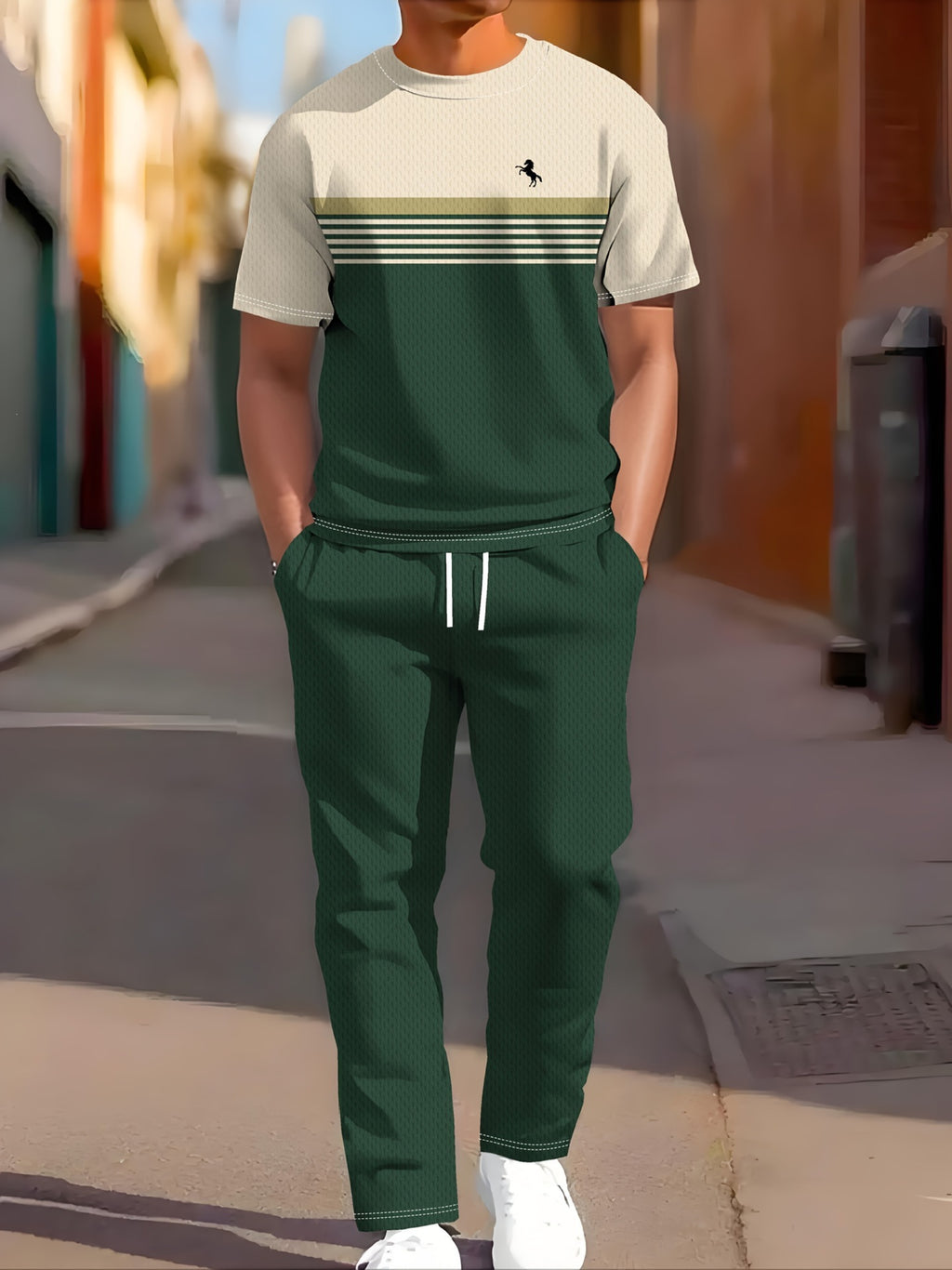 Vêtements de sport occasionnels manches courtes et pantalons longs Imprimés Ensemble deux pièces