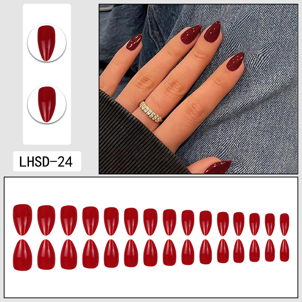 Femmes Glossy Portable Nails artificiels de couleur solide