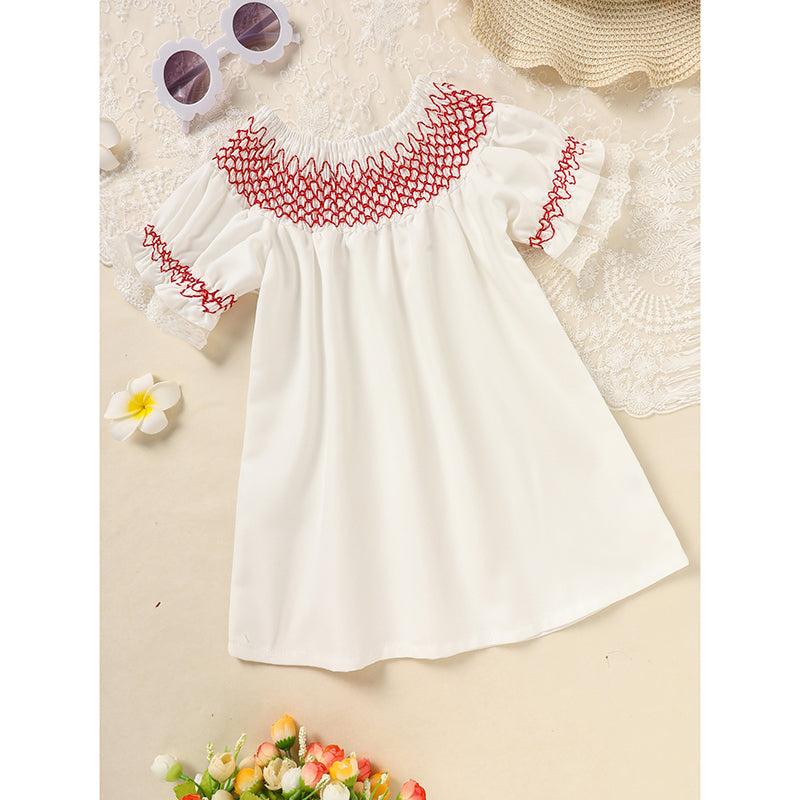 Bébé bébé fille Valentine robe de jour Dentelle courte manches rond Col blanc avec broderie rouge