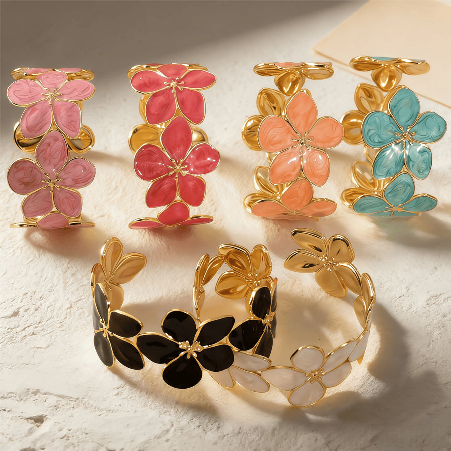 Femmes Enamel Fleur Claw Clip Gold Metal Grosses Pinces de requin floral Multi Couleur Jaw Cla
