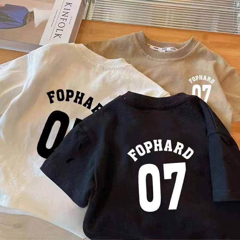 T-shirt en coton à manches courtes pour enfants avec impression lettre