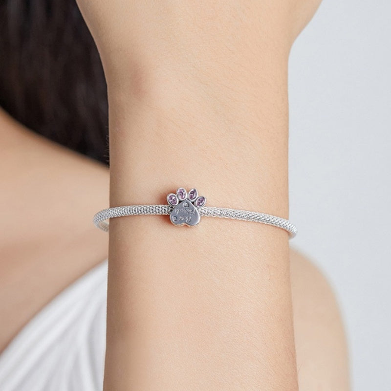 Argent Sterling coeur et mignon Paw Bracelet perlé