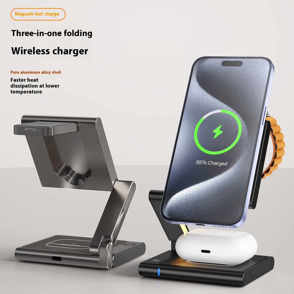 Foldable Mobile Phone Headset Three-in-one Wireless Charger