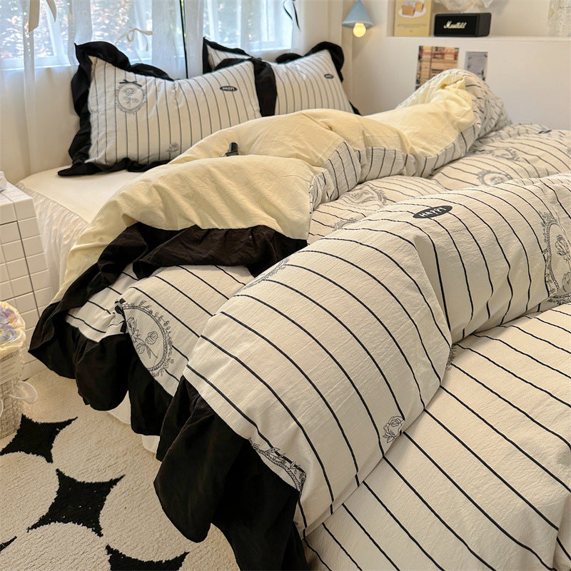 Coréen Ins Maiden Dentelle Tulip Coton Lavé Ensemble de quatre pièces