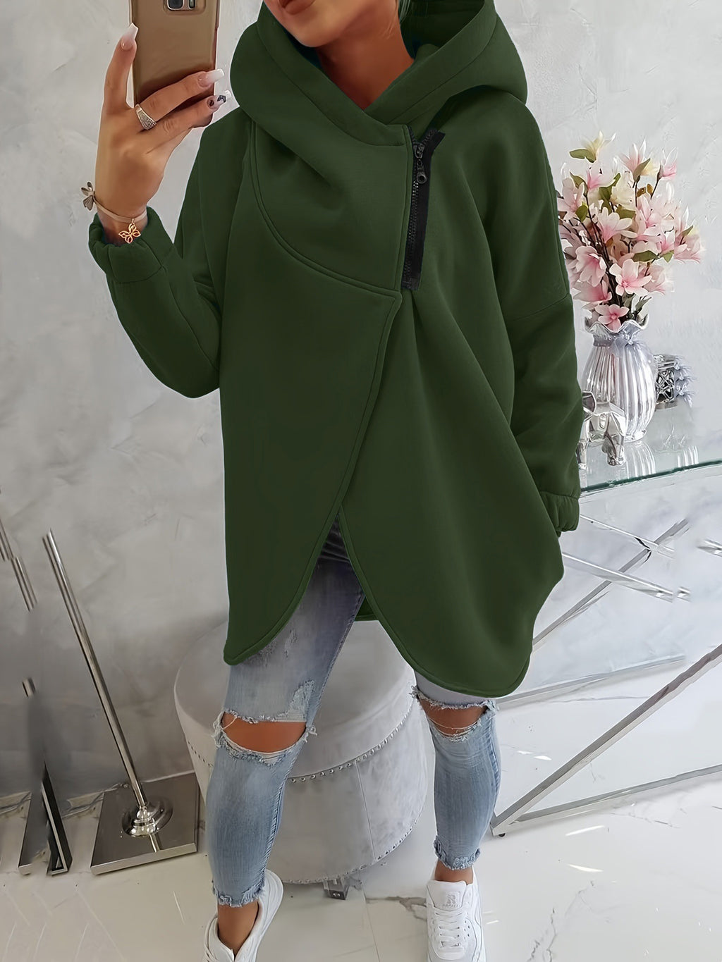 Sweat-shirt casual à capuche noir à manches longues européen et américain avec fron