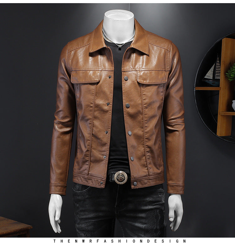 Manteau en cuir à manches longues pour homme