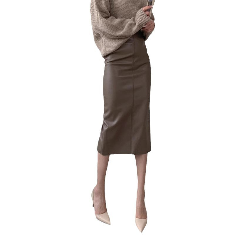 Haute taille droit dos Slit jupe Midi Drape Une-step Hip Jupe
