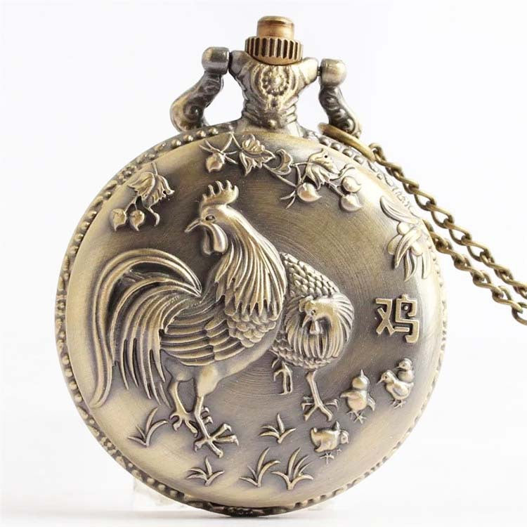 Montre de poche rétro de bronze Vintage Zodiac Quartz