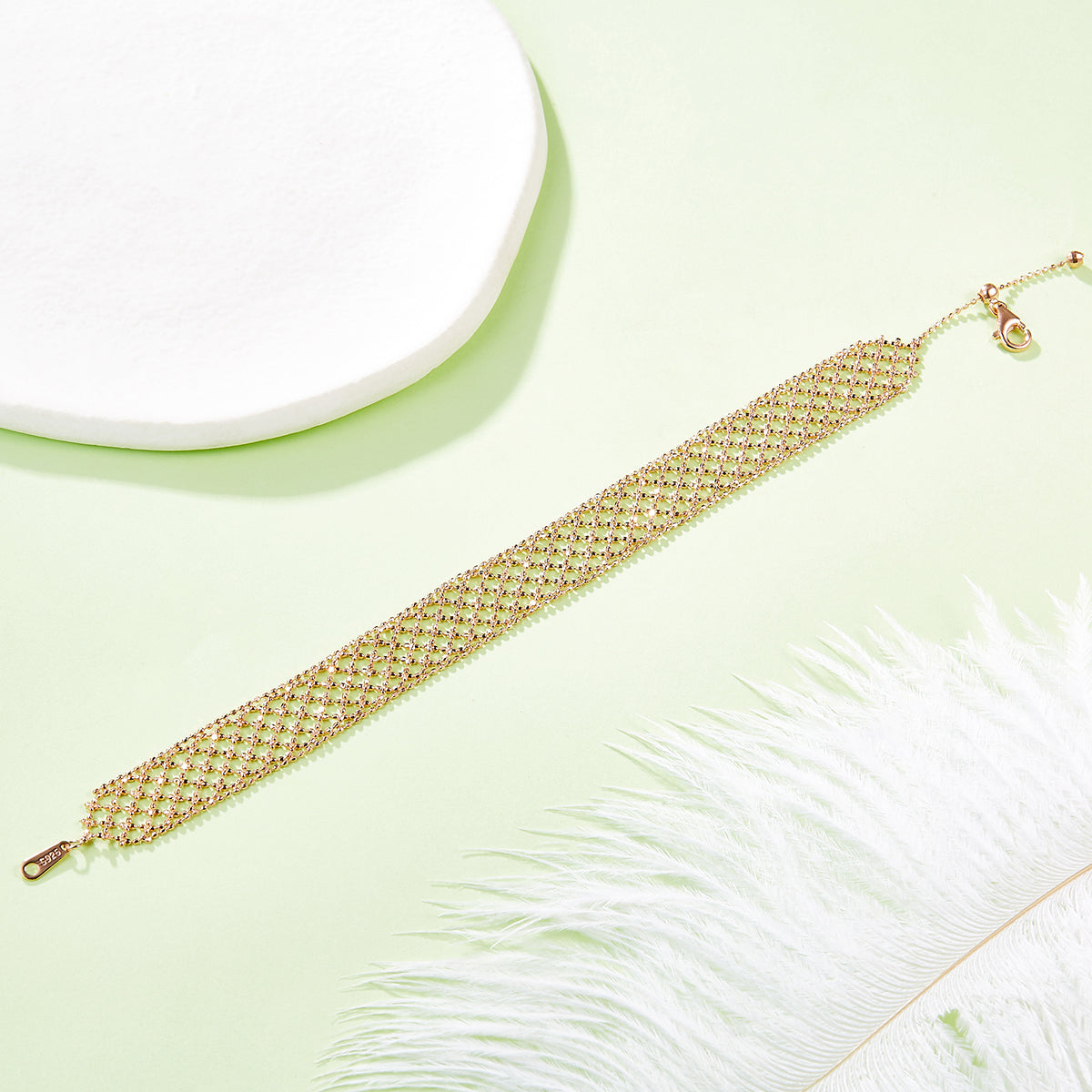 S925 Argent Sterling Hollow Mesh Bracelet pour femmes