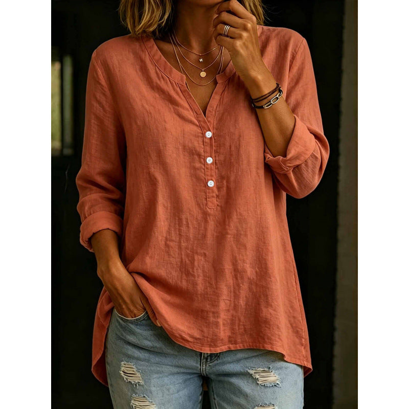 Chemise à boutons à point fixe en couleur solide pour femmes