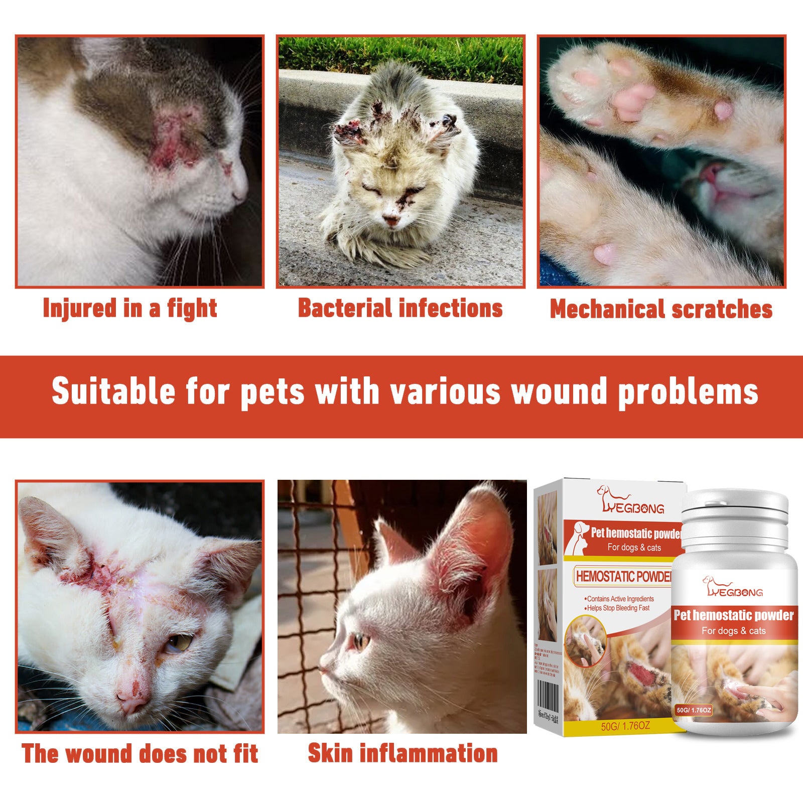 Poudre hémostatique pour animaux de compagnie