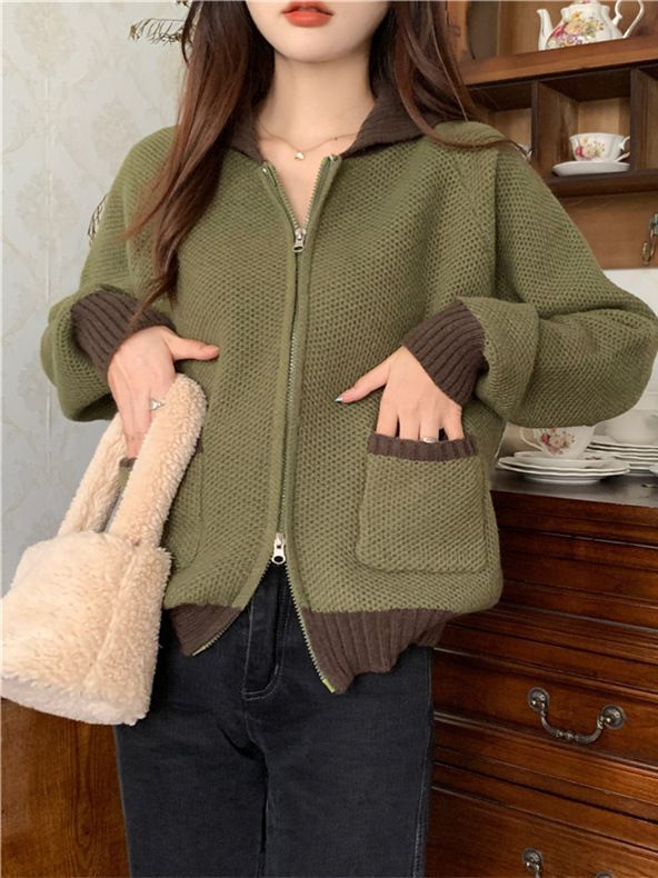 Cardigan tricoté pour femmes avec poches à double pointe