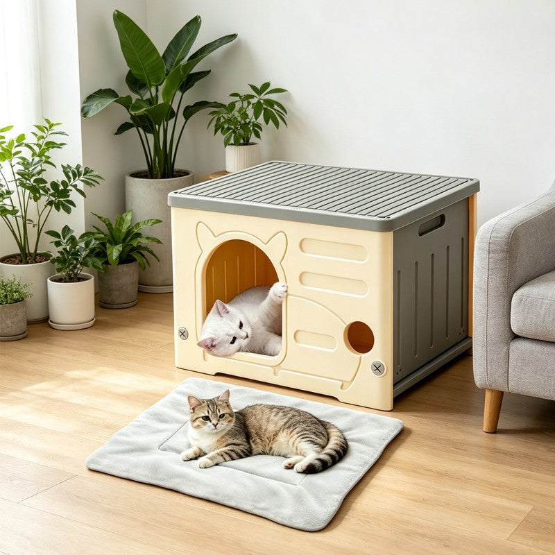 Cat House Cave All-Weather Outdoor Insulated Waterproof Pet Kennel Shelter UK