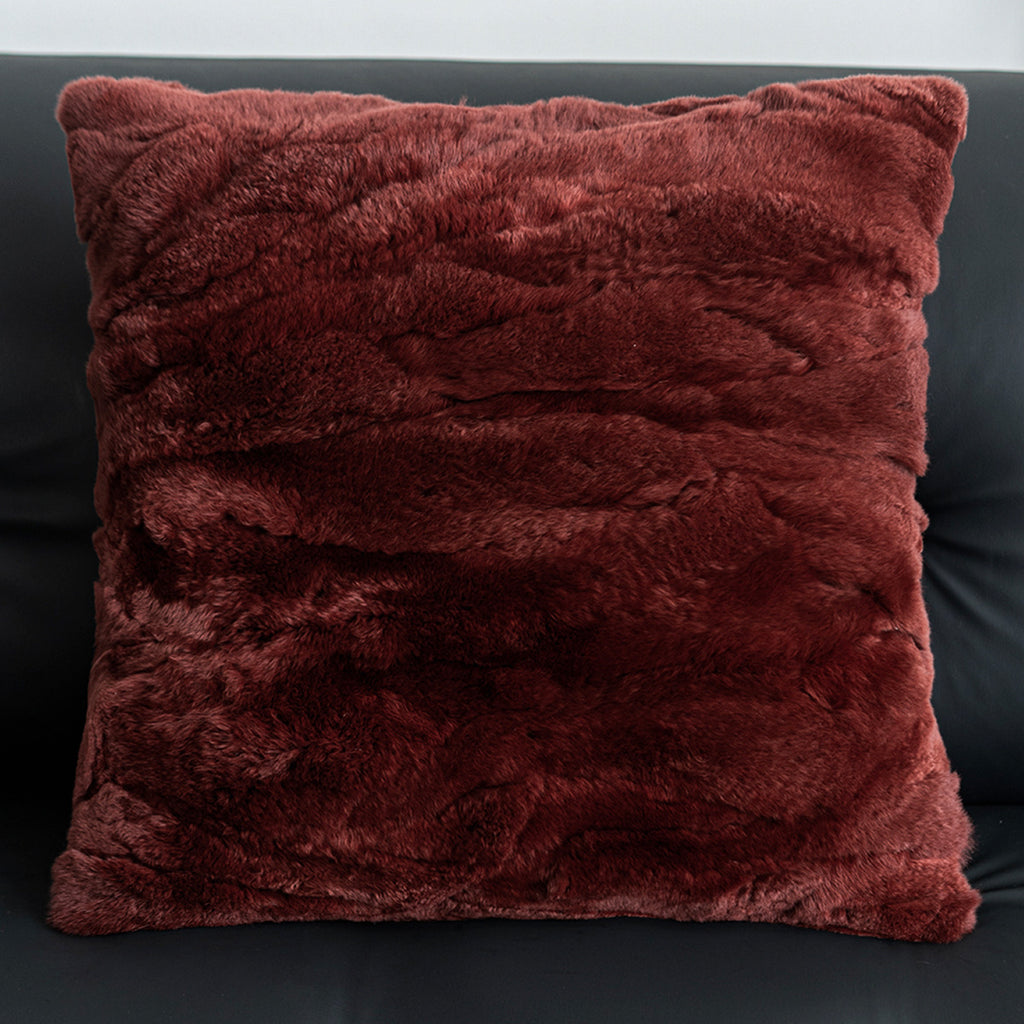 Coussin en fourrure de lapin Rex rouge vin vintage léger-luxe