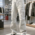 Pantalons de travail multi-pochettes rétro blanc mince