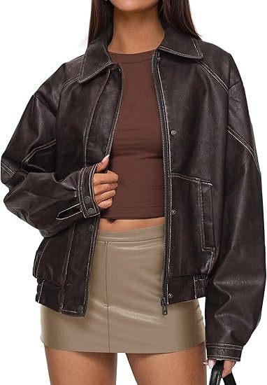 Veste PU femmes Zip-up Casual manteau en cuir
