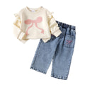 Manches longues Bow-print Hoodie Denim Jeans
