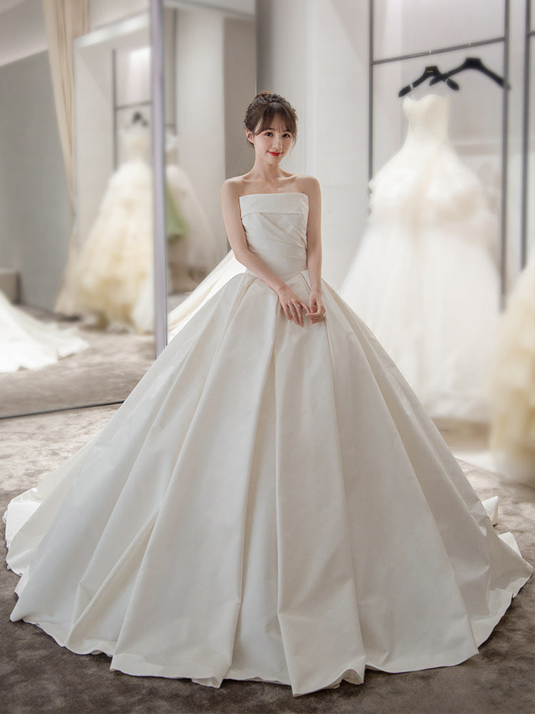Tube satiné pour femme Top Simple Elegant style français Grande Tail Elegant Robe de mariée