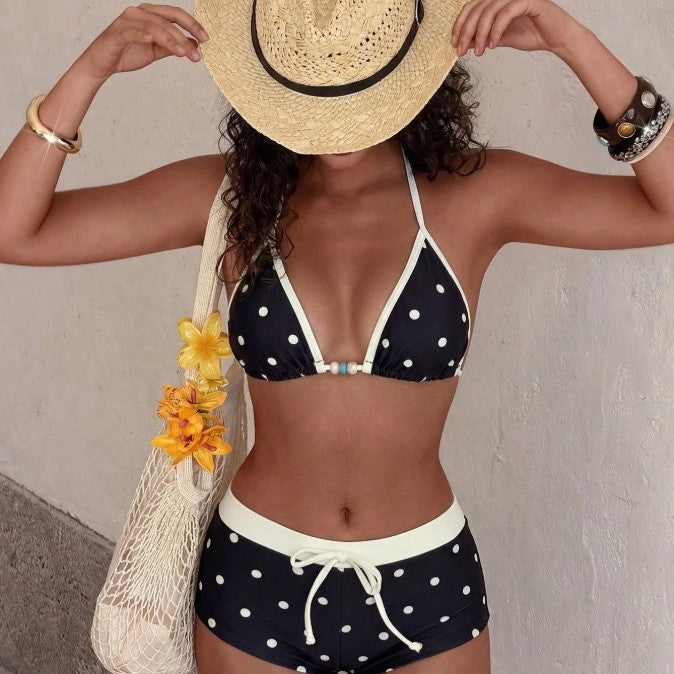 Bikini maillot de bain en deux parties avec des pois contrastés