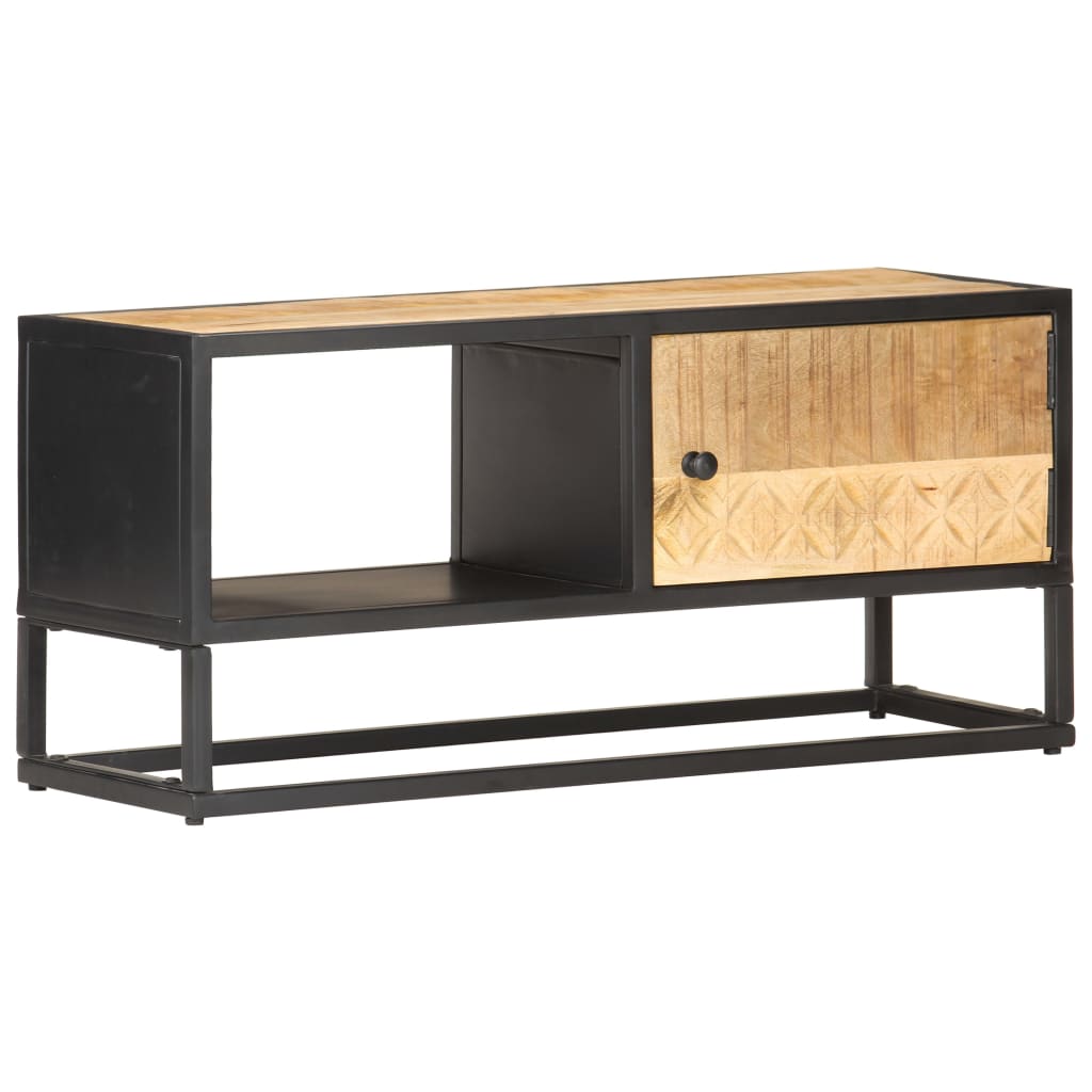 TV Cabinet avec porte sculptée 90x bois de mangue dur