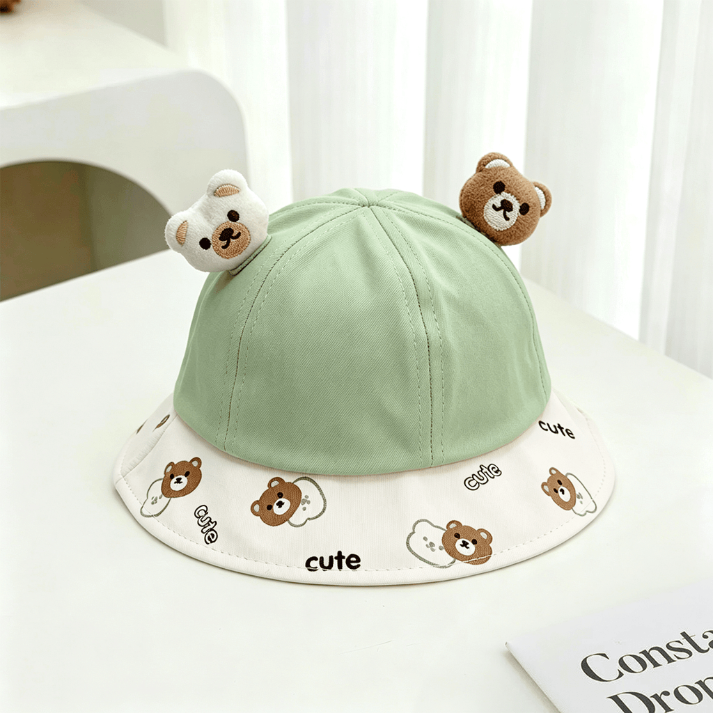 Été Tête d'ours double pour enfants décorée Lettre mignonne Imprimé confortable et respirant