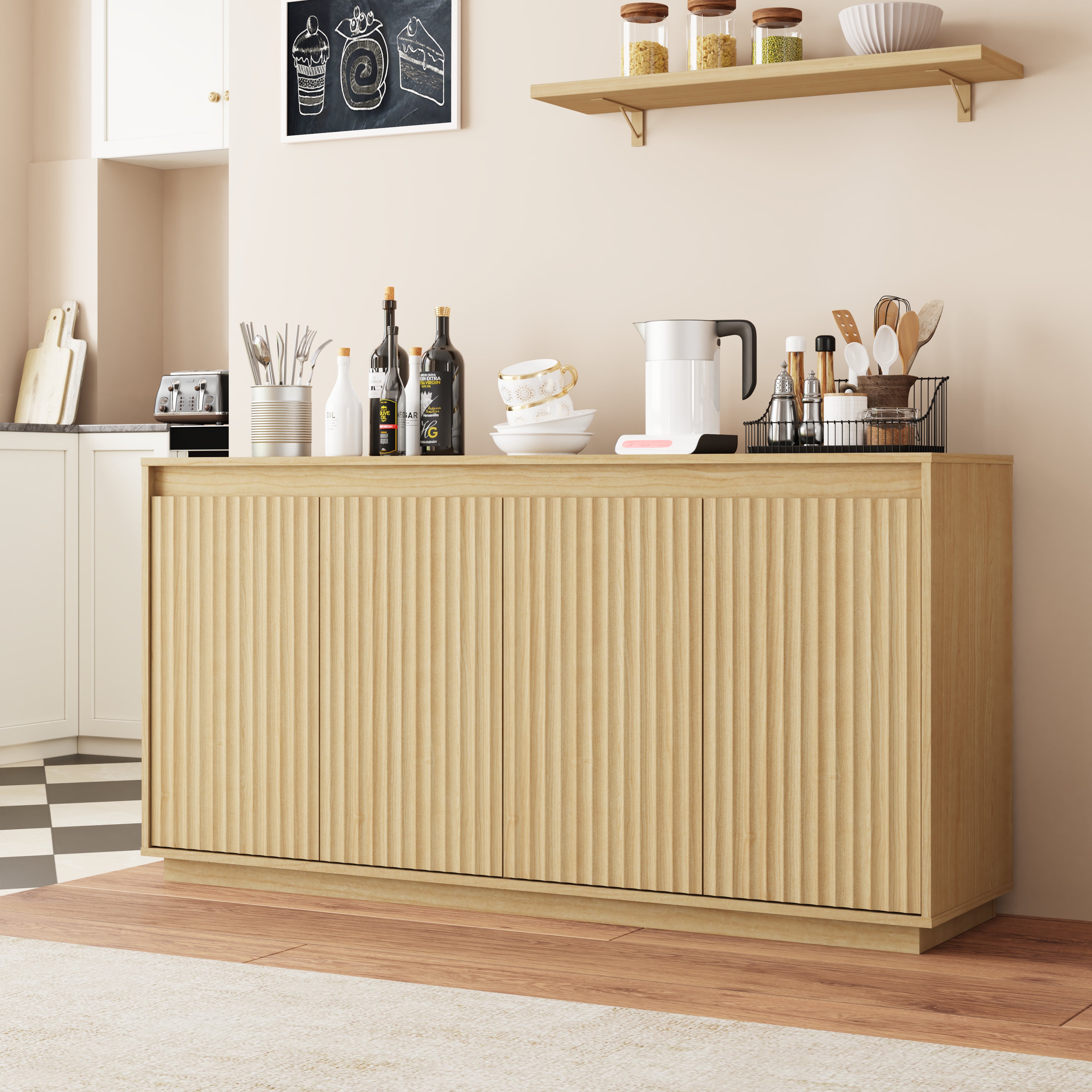 Armoire Buffet 4 portes avec Outlet d'alimentation