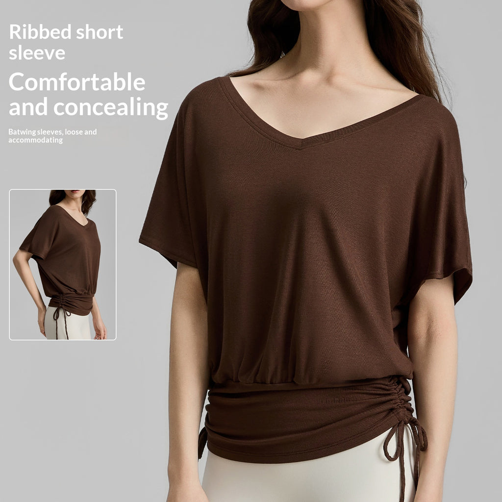 Arrivée V cou Yoga Batwing manches Slimming Sports T ShirtPilates Bare Finish Fitness Top