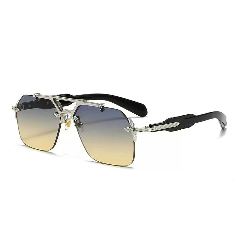 Double bridge rimless metal sunglasses