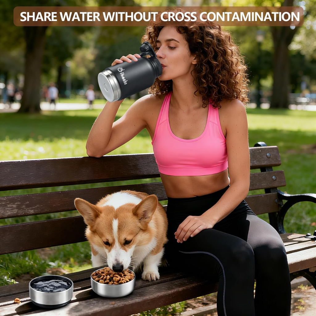 32 Oz bouteille d'eau isolée pour chien avec 2 bols