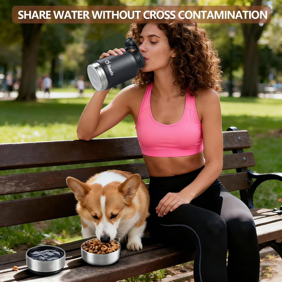 32 Oz bouteille d'eau isolée pour chien avec 2 bols