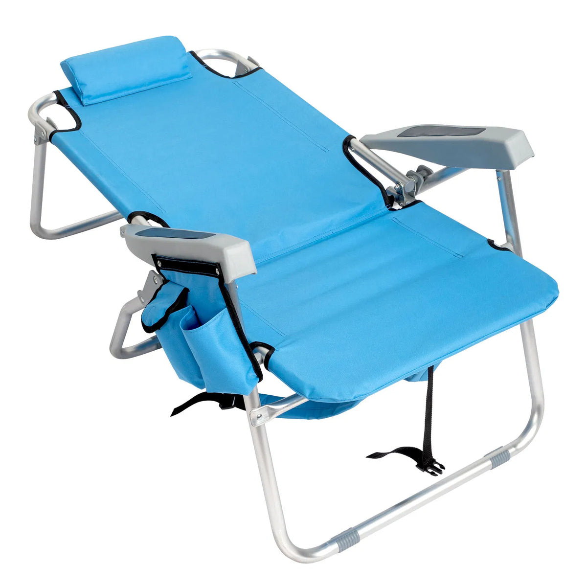 63*70*99cm Élevé Oxford Clot Argent Blanc Aluminium Tube roulement 100kg Chaise de plage Bl