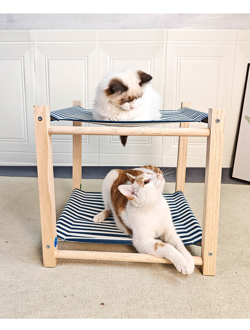 Lit de camp pour animaux de compagnie en bois massif à double couche Hamac de chat supérieur et inférieur Bunk amovible et lavabo