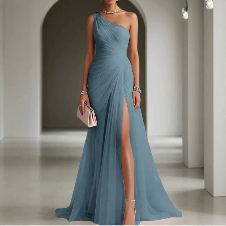 Robe de fête à une épaule fashionnable longue soirée