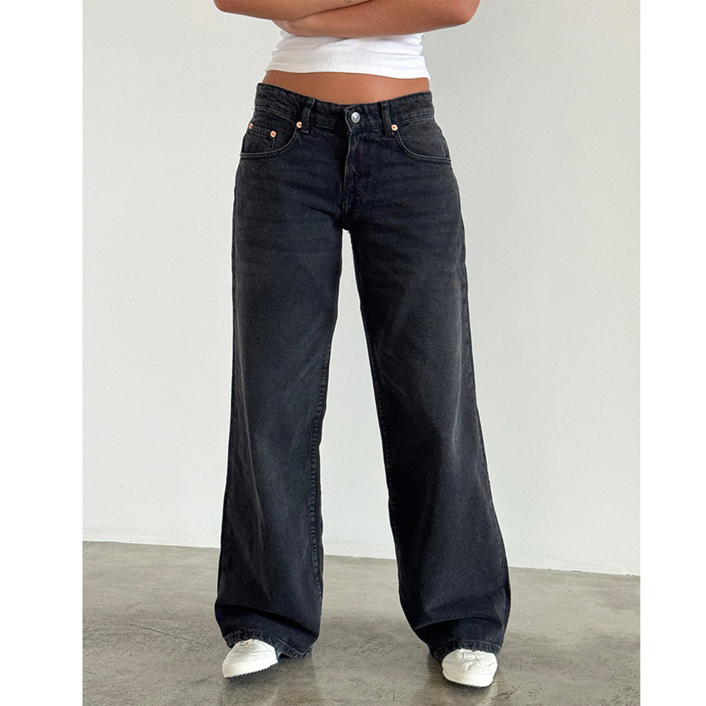 American Style Retro Low Waist Non élastique Lavé droit Jeans Femme Autumn Street Wid