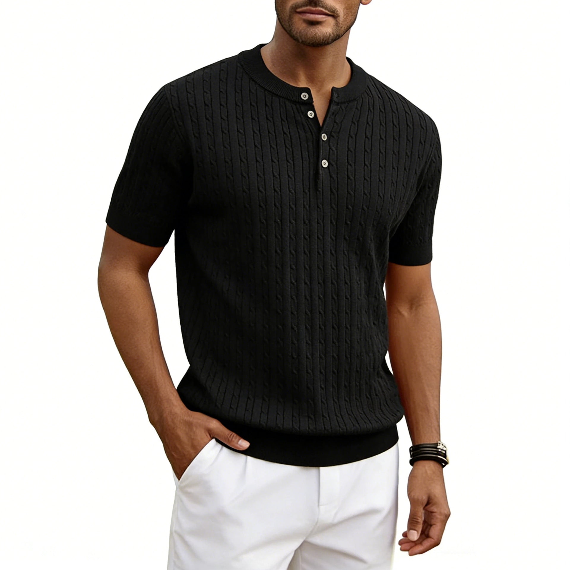 T-shirt à manches courtes Henry Collar Knit pour hommes