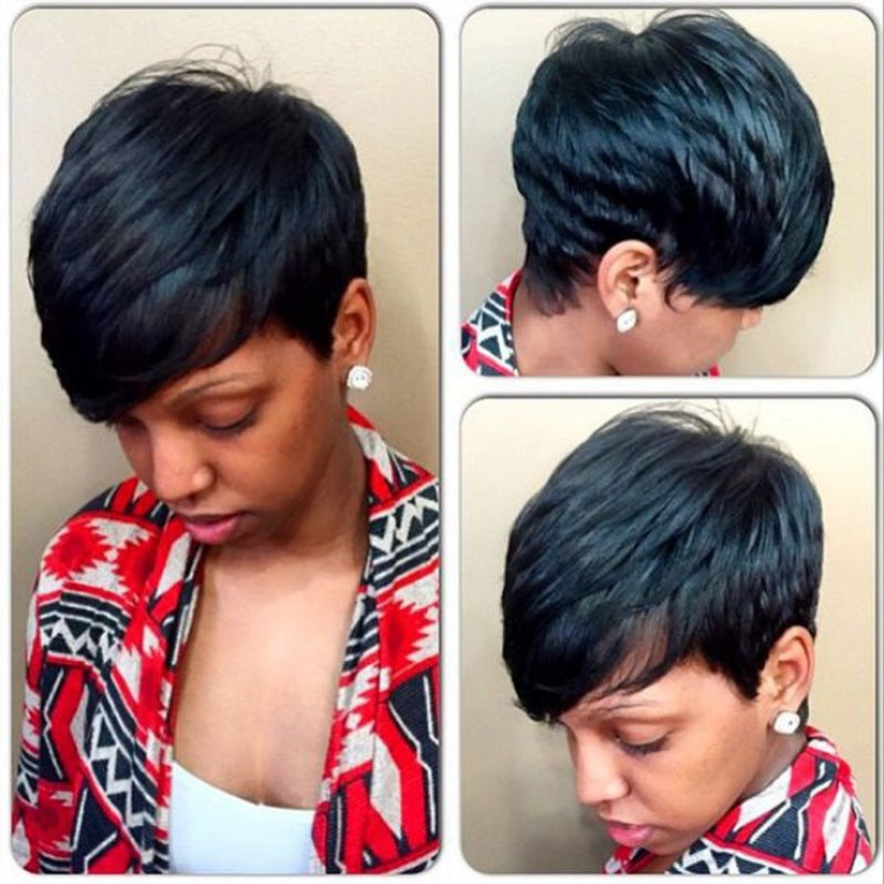 Perruque de coiffure courte différenciée côté femme