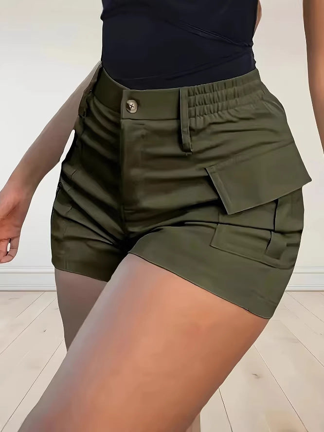 Short de fret occasionnel haute taille pour femmes avec poches European American Street Fashion