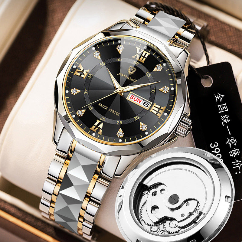 Montre à dos transparent de squelette mécanique pour hommes