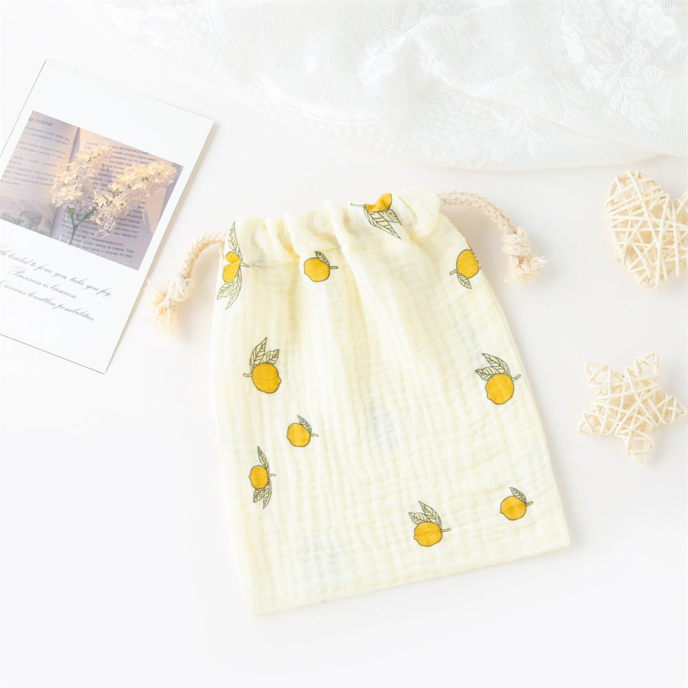Double couche Drawstring Pocket Cotton Imprimé Crêpe Bib Sac de suspension