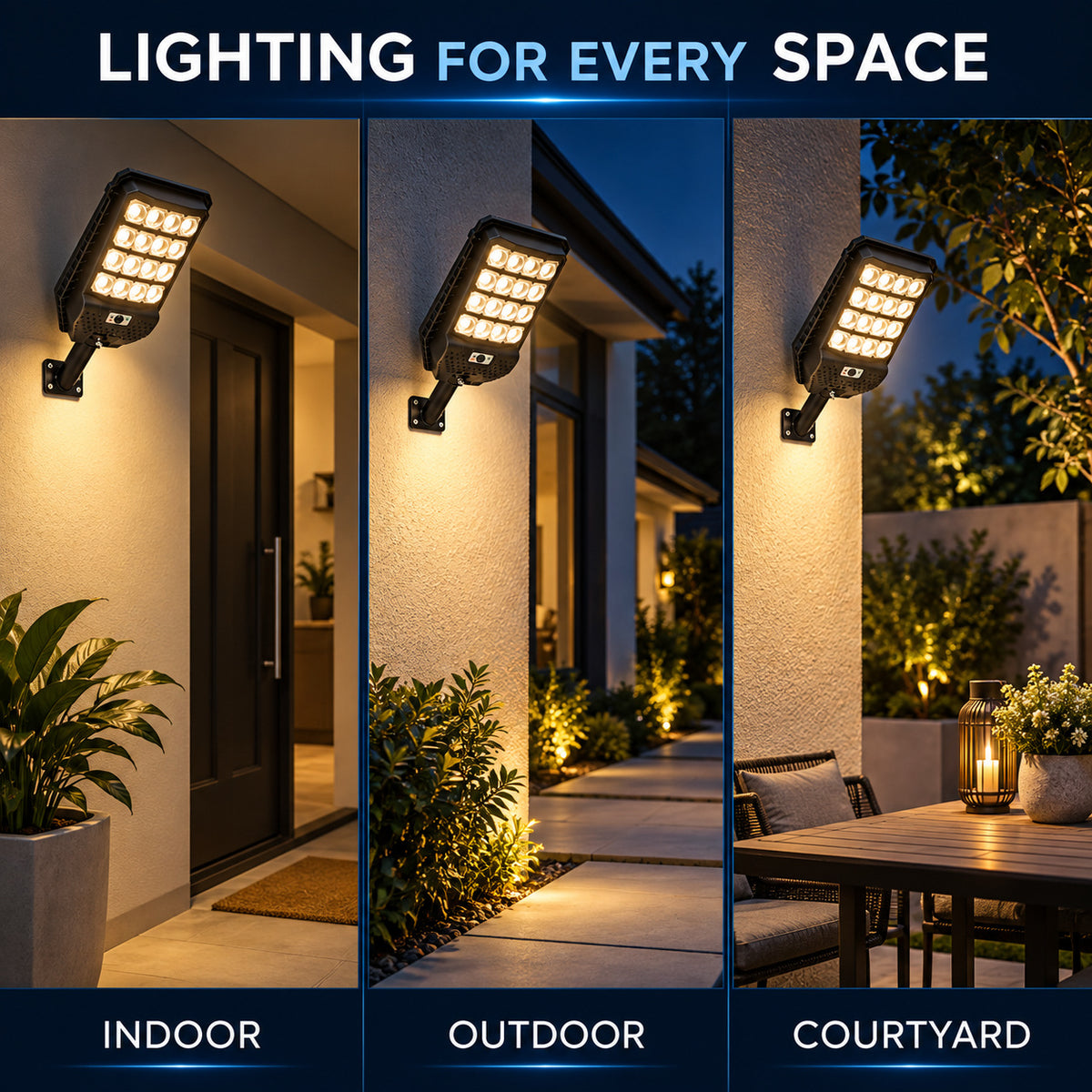 Solar Powered Motion Sensor Outdoor Light W7208 4 Noir pour Garden Yard Street Wall LED