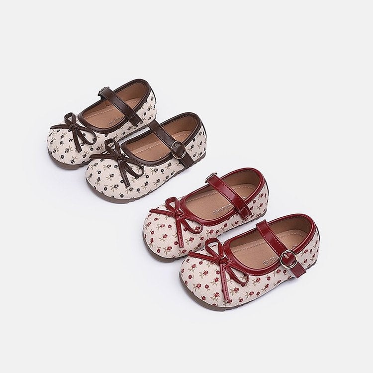 Korean Version Children's Shoes Girls' Soft-Soled Bow Princess Single Shoes Mid-Size Girls