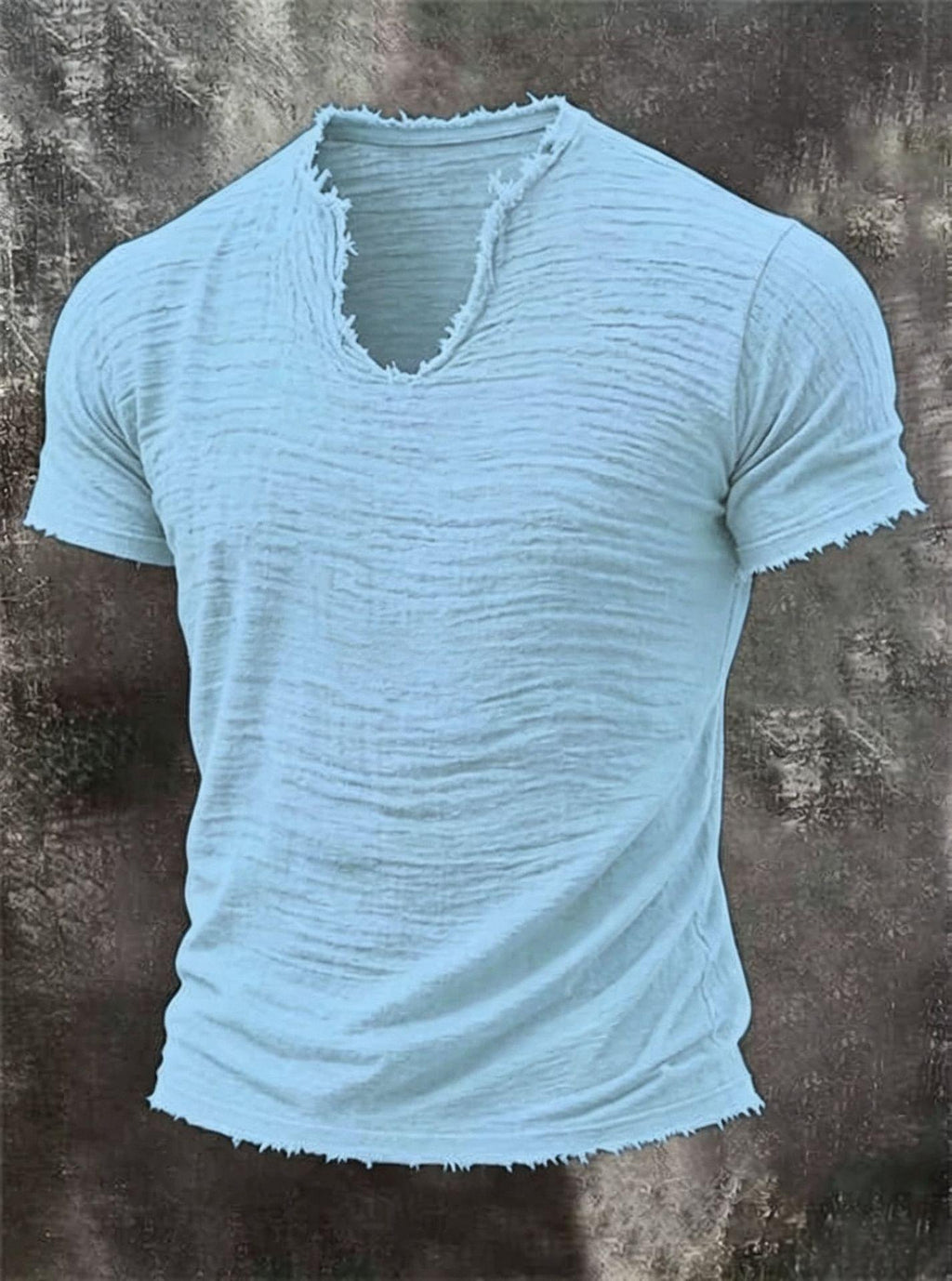 T-Shirt rétro doublé de coton avec l'ourlet en plumes et un manches courtes distinctive V-Neck