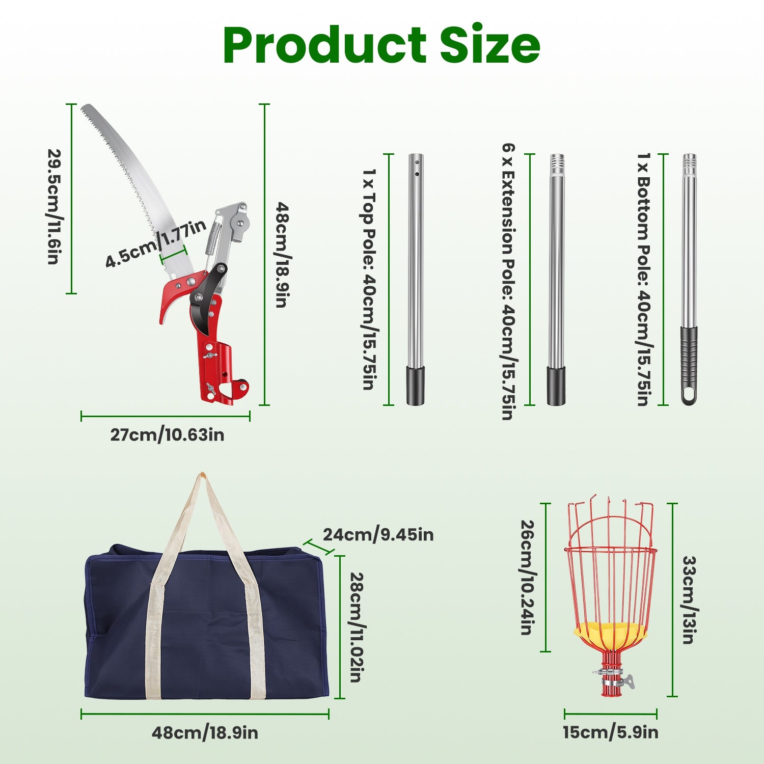 14.4FT OU 10.9FT Option 2-en-1 Picker de scie et de fruits avec Pol en acier inoxydable extensible