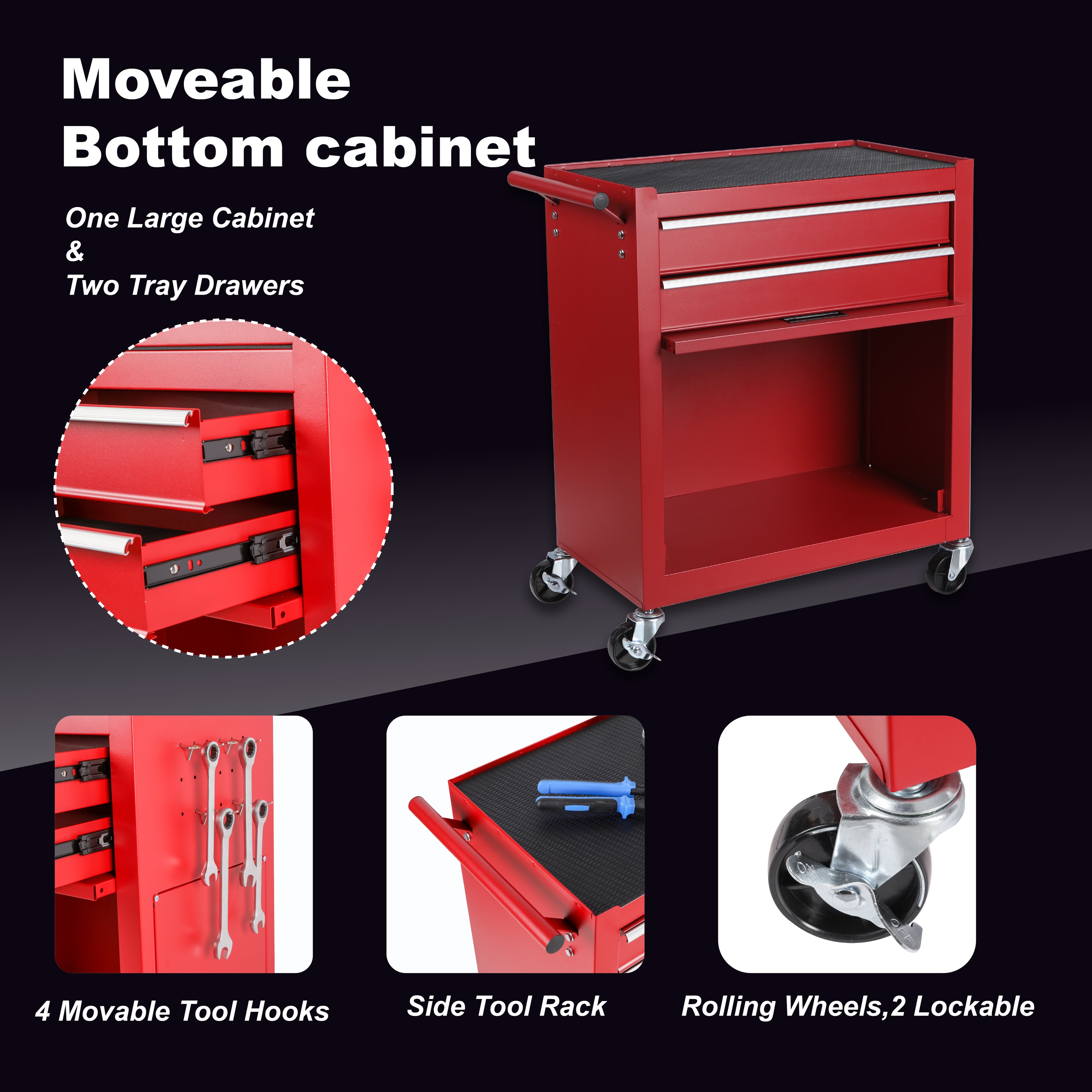 Boîte de rangement à outils à 8 tiroirs avec boîte à outils amovible 2 en 1
