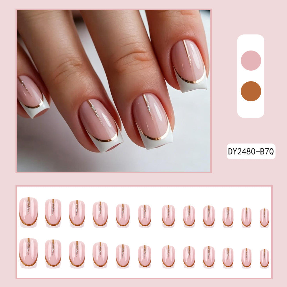 Stickers 24 Pièces de Short Square Acrylic Nail avec bords blancs