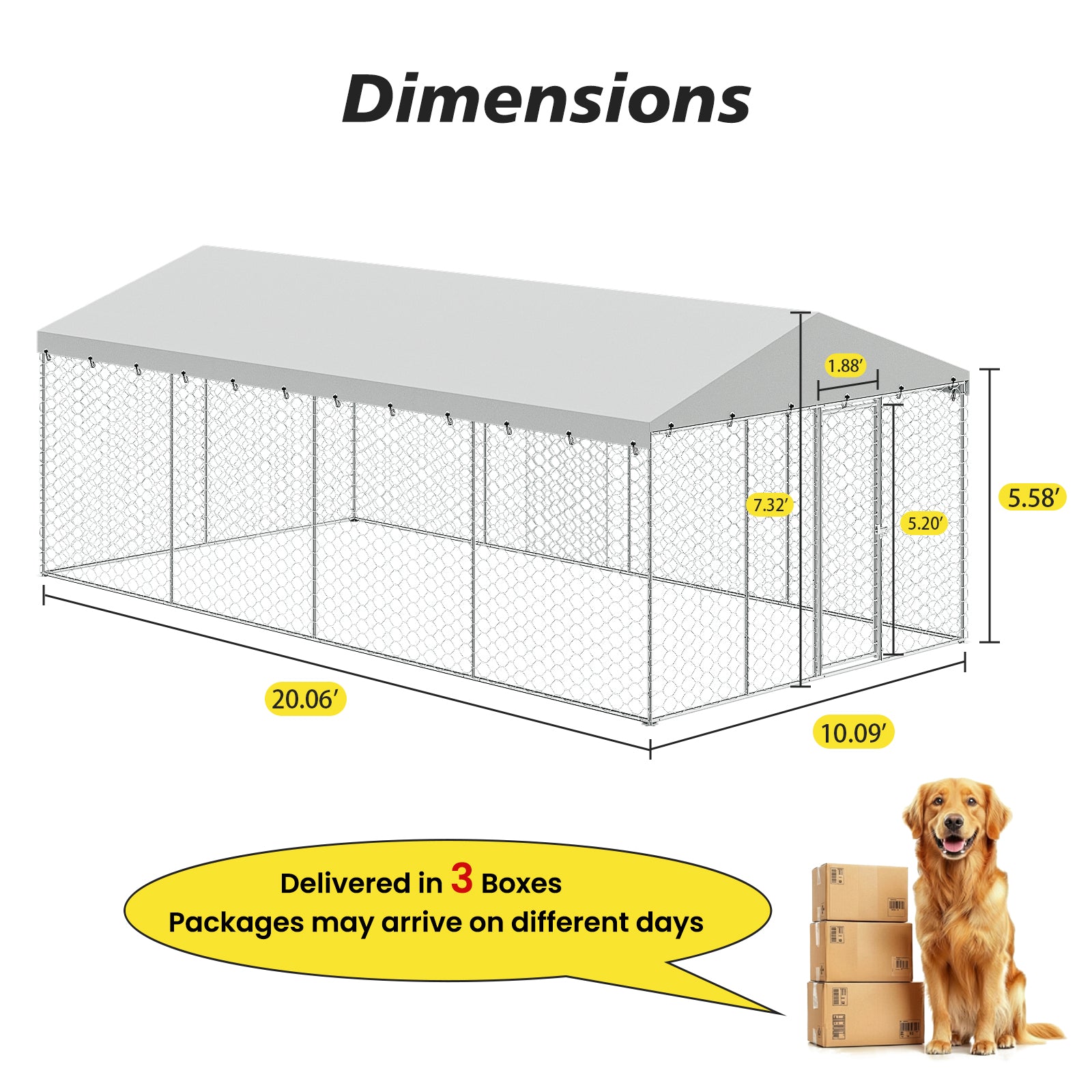 10x20 FT Grand Kennel de chien extérieur avec canopée