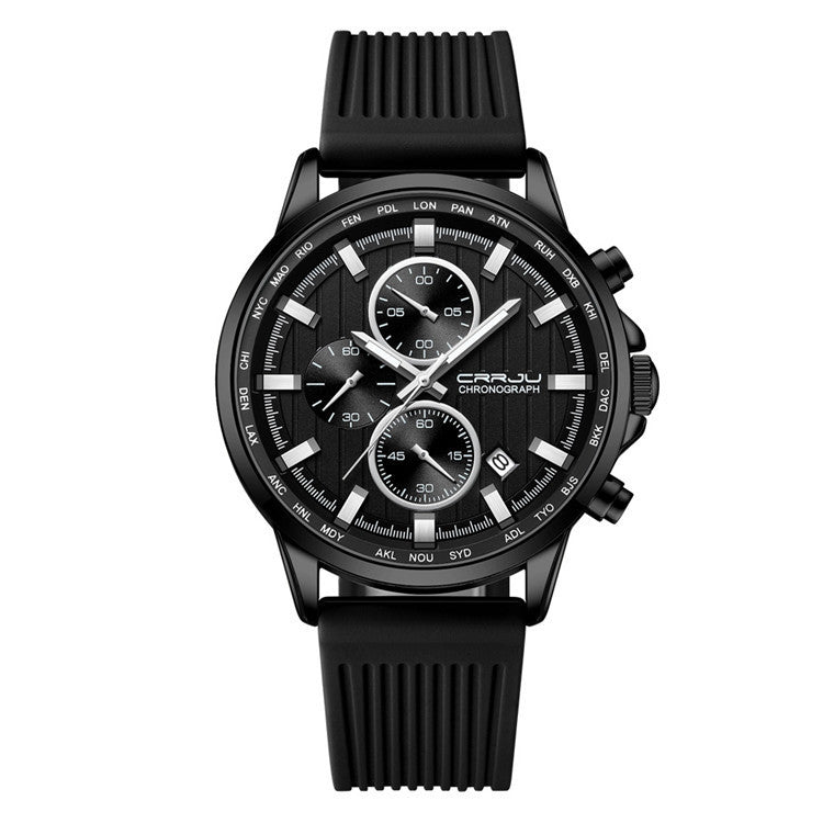 Bracelet en silicone pour homme Bracelet en acier à six broches Business Casual Watch