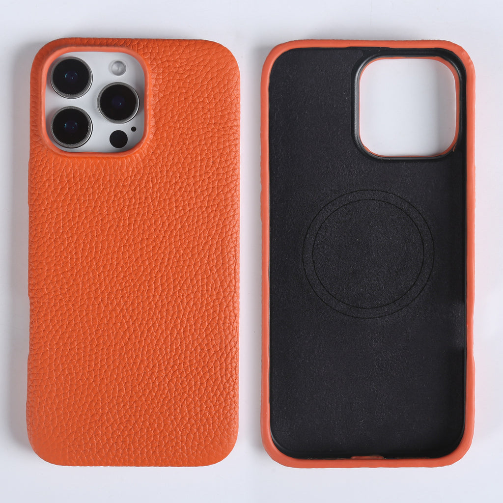 Étui de téléphone en cuir véritable Lychee-pattern
